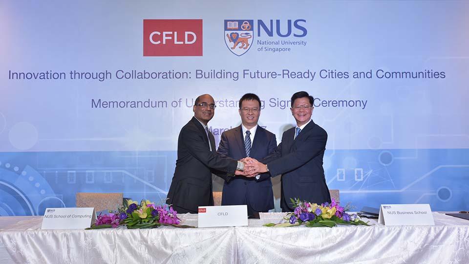 MOU signatories from left: Prof Kankanhalli, Mr Zhao and Prof Yeung (Photo: CFLD International)