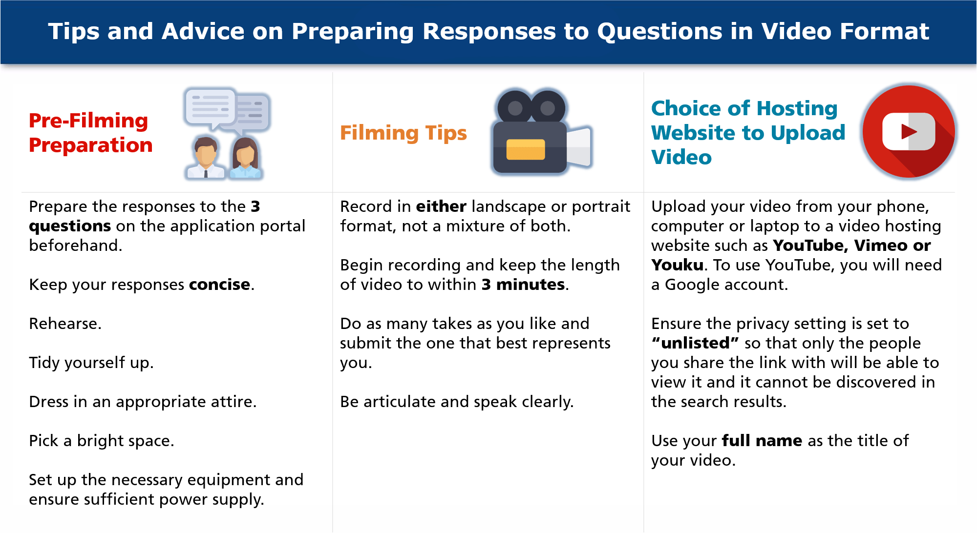 Tips and Advices on Preparing Responses to Questions in Video Format