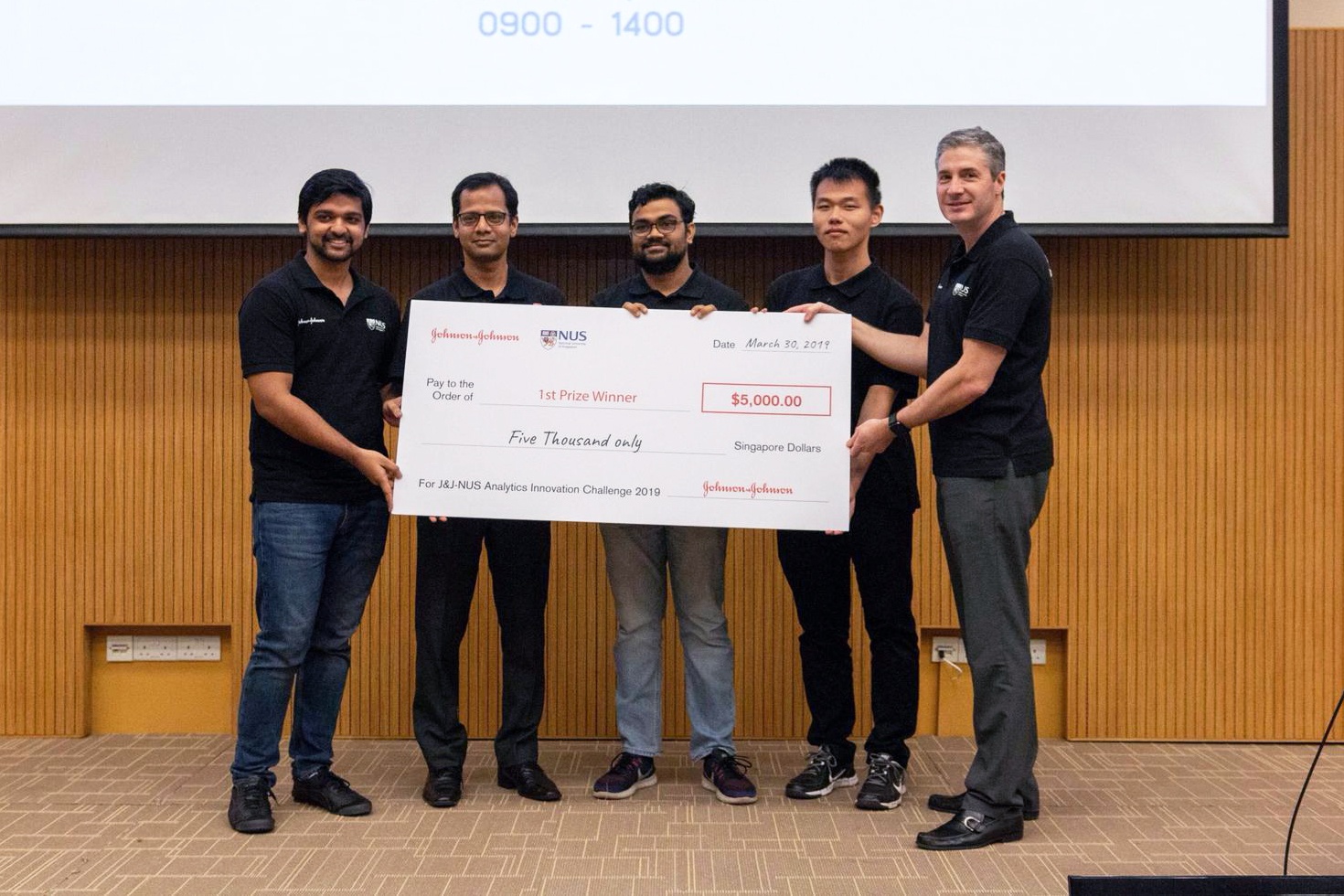 From left: MSBA students Shivam Bansal, Aditya Gupta, Harshil Parashar, and Wu Zheyu at the NUS Johnson & Johnson Innovation Challenge award ceremony.