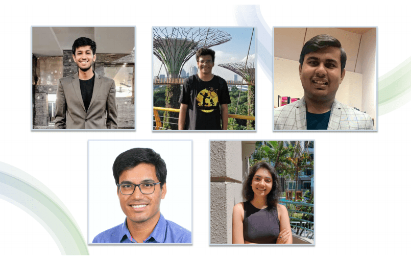 Top row from left: The NUS team comprising Akshaye Shenoi, Soumyadip Ghosh, Utkarsh Chaturvedi, Ashwin Bagree and Tanya Talwar developed an integrated solution for urban farming called AgroVision, which won them the first place at the hackathon.